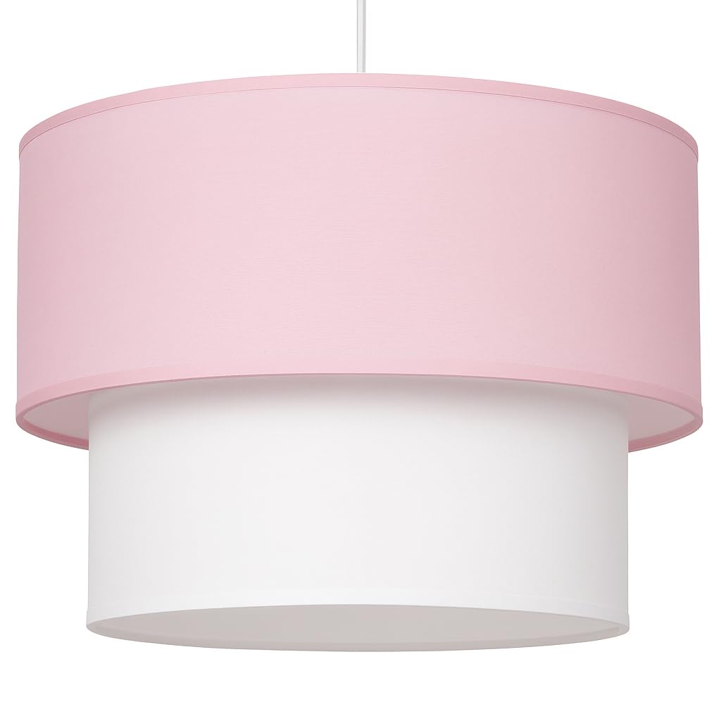 Giggi Girls Pink & White 2-Tier Fabric Lamp Shade, 30Cm Easy-Fit Ceiling Light Shade, Non-Electrical Pendant Lampshades For Ceiling Lights, Table Lamps, Floor Lamps, Living Room, Bedroom (Pink & White)