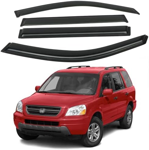 4PCS Rain Guards Window Visors Wind Deflector Fits for 2003-2008 Honda Pilot, Front & Rear Outside Mount Vent Shade
