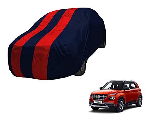Image of Auto Hub Car Cover Compatible with Hyundai Venue with Mirror Pocket,Triple Stitched, Weather Proof, Venue Car Cover- Navy-Red