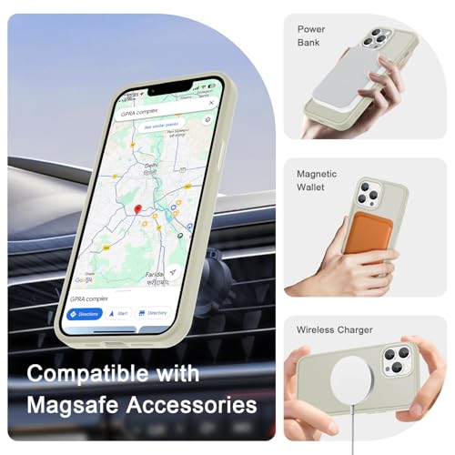 Image of YENAPOON for iPhone 13 Pro Max Case, Matte Magnetic Phone Cover [with 1 Screen Protector] [Support for MagSafe] [Shockproof Military Grade Protection] Translucent Frosted Back, Cream White