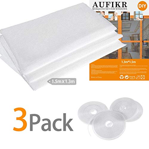 Preisvergleich Produktbild Insektenschutznetz für Fenster mit Rollen selbstklebende Klebebänder, Fliegengitter Insektenschutz Netz Mückenschutz Kit, weiß (Style1 1,5 x 1,3 m)