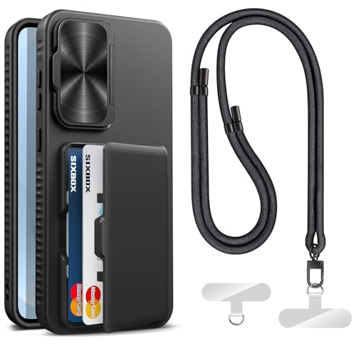 Image of for Samsung Galaxy S25+ Plus Case with Card Holder & Stand & Phone Lanyard Crossbody (2X Phone Tabs) & Camera Cover, Rugged Protective Wallet Kickstand Phone Cover Case for S25 Plus 6.7 inch, Black