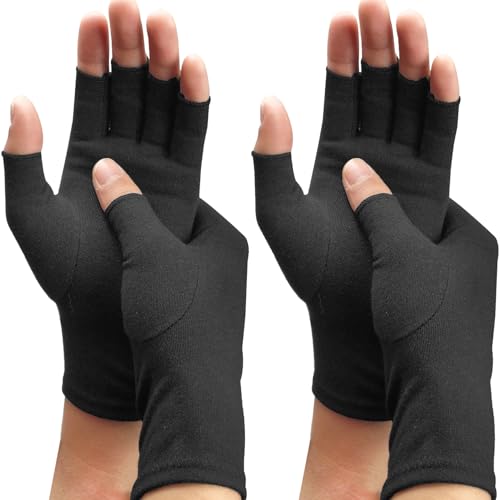 DRNAIETY 2 Pairs Compression Gloves- Arthritis Gloves for Men & Women Fingerless for Typing Daily Work (M)