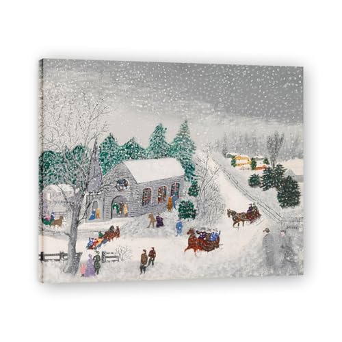 Reproduction peinture à l'huile de Grandma Moses La Mairie sur toile avec cadre 40x50cm