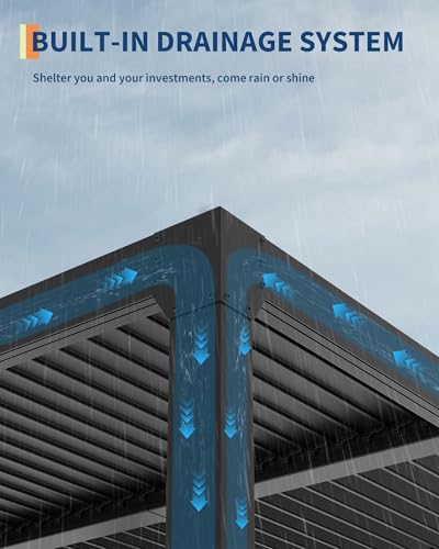 Image of 10X10 FT Louvered Pergola with Adjustable Roof, Integrated Drainage System, Easy Installation, Outdoor Pergola for Backyard, Garden, Poolside, Hardtop Gazebo