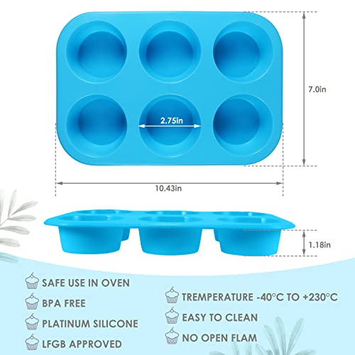 Trusber Muffin Pan, 2.75 Inch Silicone Muffin Tin With 6 Cups Silicone Cupcake Molds - 2 Pack Large Cupcake Liner Pan, Bpa Free & Dishwasher Safe #TOP1