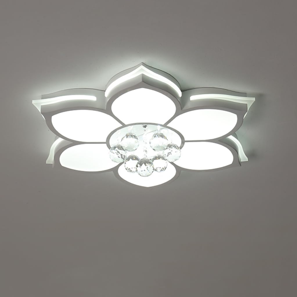 Modern LED Close to Ceiling Light Crystal Flower Flush Mount Ceiling Light White Acrylic Floral Flush Mount Shade in White Light, 20" Large Light Fixtures Ceiling for Bedroom