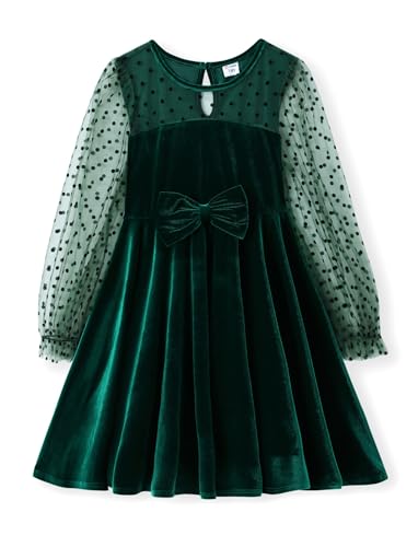 PATPAT Samtkleid für Mädchen Langarm A-Linie, Partykleid Prinzessin Kleid...