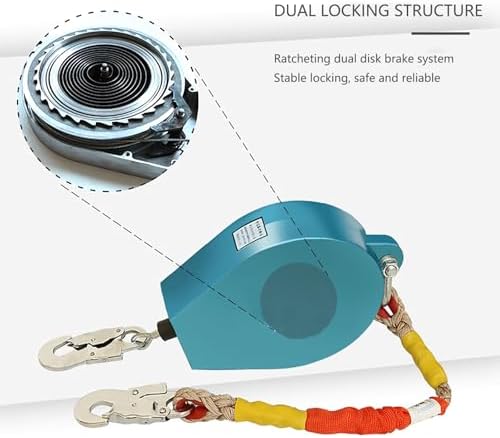Self-Retracting Fall Protection Lanyard, 150kg/330lb Capacity, 7m/23ft Steel Safety Rope with Double Locking, Ideal for Work-at-Height Safety and Fall Arrest