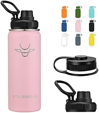 STACEGEELE Insulated Vacuum Water Bottle with Straw Lid Stainless Steel Flask Thermos Leak Proof Lightweight Eco Friendly 24oz