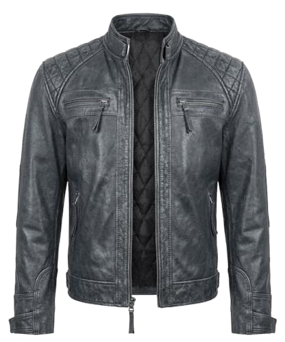 Image of Mens Vintage Retro Biker Cafe Racer Jackets - Diamond Quilted Style Genuine Leather Motorcycle Jacket