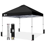 CROWN SHADES 10x10 Pop Up Canopy - Beach Tent with One Push Setup - Easy Outdoor Sun Shade for Events, Parties, Camping - Gazebo with STO-N-Go Cover Bag, Silver Coated Top, Black