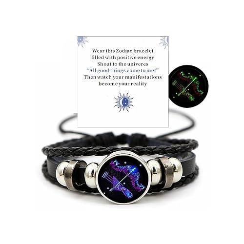 VBWEOI Gleym Bracelets Zodiac Signs Spirit Bracelet Multilayer Adjustable 12 Constellation Zodiac PU Leather Bracelet Gleym Manifestation Bracelets Jewelry Gifts for Women and Man (Sagittarius)