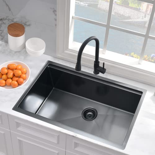 25 Inch Black Undermount Workstation Sink-Wesliv 25X19 Matte Black Stainless Steel Undermount Workstation Sink 16 Gauge R10 Corner Single Bowl Undermount Kitchen Sink With Cutting Board #TOP3