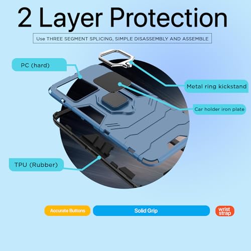Image of Pikkme Redmi Note 13 Pro 5G Back Cover | D5 Tough Armor Bumper | 360 Protection Case | Ring Holder Stand Case for Redmi Note 13 Pro 5G (Blue)