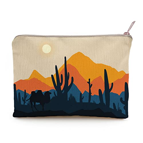 Desert Sun Makeup Bag, Cactus Cosmetic Bag, Boho Makeup Bag, Small Toiletry, Natural Color, Small Clutch, Handmade Gifts For Women, Cactus Decor #TOP13