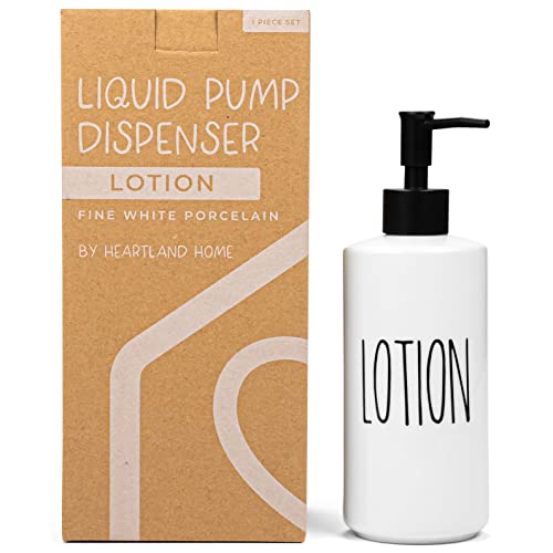 Heartland Home Porcelain 16oz Lotion Dispenser. Lotion Pump Bottle Dispenser for Kitchen, Bathroom Laundry or Bedroom. Body or Hand Lotion Bottle. Empty Liquid Dispenser Bottle, Lotion Pump Dispenser