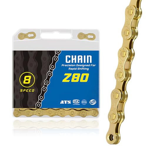Fahrradkette,6/7/8 Fach Fahrrad Kette Gold,Unisex,1/2 x 3/32 Inch,116 Glieder,Kette Fahrrad Set,Fahrrad Zubehör Kettenwerkzeug,Kompatibel mit Bmx, Mtb und Mountainbike