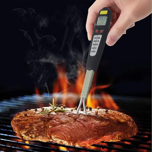 UTTASU Termómetro de carne para barbacoa con sonda de tenedor: cocina perfectamente todas las carnes