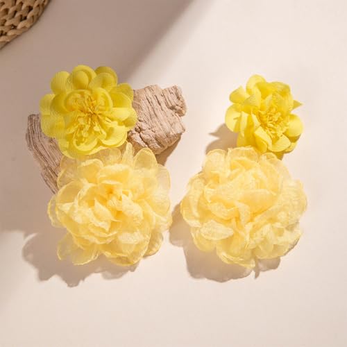 Large Yellow Flower Earrings for Women Statement, Boho Exaggerated Big Fluffy Fabric Flowers Earring Charm Romantic Y2k Party Prom Ear Jewelry Gifts Accessories3