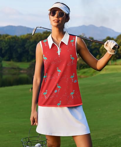 Image of COOrun Women's Golf Polo T Shirts Lightweight Moisture Wicking Sleeveless Shirt Quick Dry Zipper Tank Top