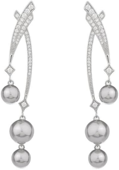 14K Gold over S925 Sterling Silver Moissanite Freshwater Pearl Drop Earrings, Unique Cross-Line Design, Elegant Long Dangle Jewelry Gift for Her
