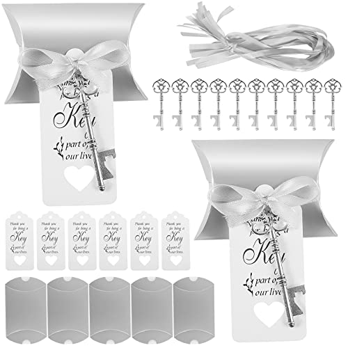 Teklemon Vintage - Lote de 20 botellas con etiquetas de regalo y cajas de caramelo, boda para invitar a la decoración para bar, fiesta cumpleaños Navidad (plata)