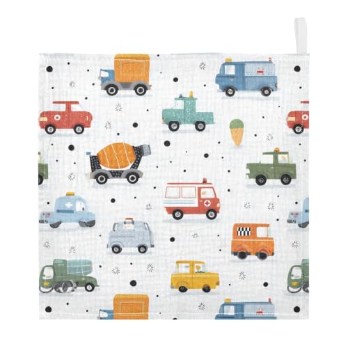 Image of vvfelixl Retro Truck Dots Baby Burp Cloths Baby Muslin Washcloths for Boys Girls Cotton Babys Face Towel for Newborn Soft 11.8 X 11.8 in, 5 Pack
