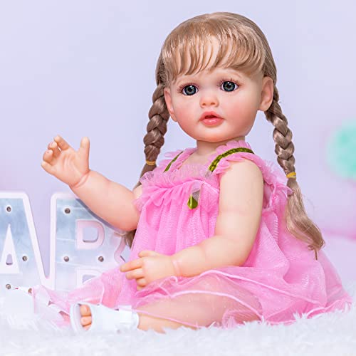YIHANGG 55CM Reborn Kleinkindpuppe Mädchen Fertig Lackiert Reborn Babypuppe Ganzkörper-weiches Silikon-Vinyl Prinzessin 3D-Haut Sichtbare Venen – Bild 3