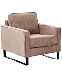 Beliani Retro Sessel Cord beige mit Armlehnen Schwarze Füße aus Edelstahl Vind