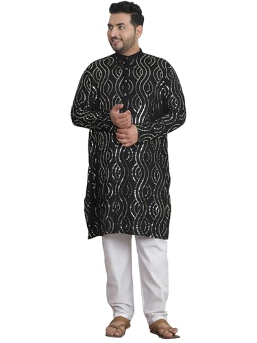 Sojanya Plus (Since 1958) Men's Pure Cotton Designer Black Kurta With White Churidar Pyjama