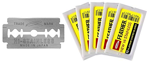 Feather Safety Razor Double Edge Blades - (50 count) | NEW Hi Stainless | Made in Japan