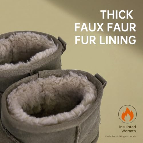 Genuine Suede Ankle Snow Boots for Women Men-Water Resistant Warm Flat Padded Winter Fuzzy Mini Boots with Cozy Faux Fur Lining3