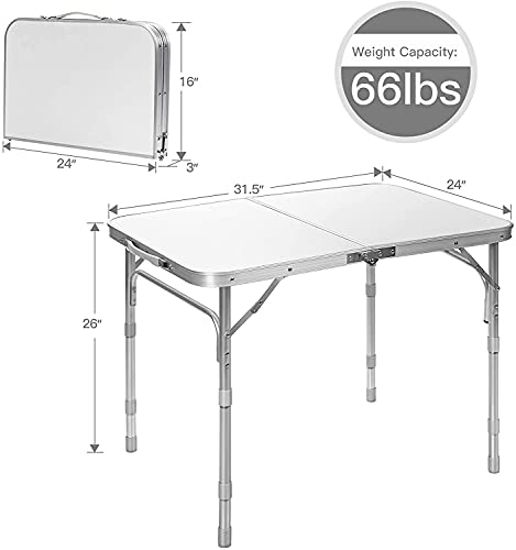 Goplus Aluminum Folding Tables, Height Adjustable Portable Camping Table, Heavy Duty Small Card Table Utility Table, White Foldable Table For Indoor Outdoor Dining Party Bbq Picnic #TOP6