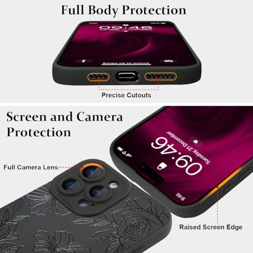 Coque fleur noire iPhone 16 Pro accessoire tendance pour femmes
