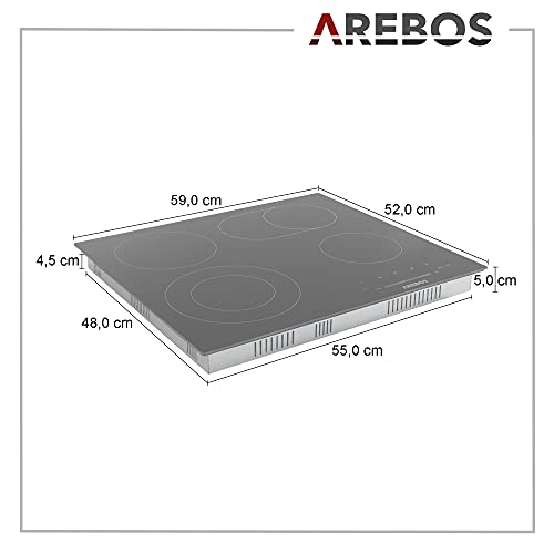 Arebos Glaskeramikkochfeld | 7200 W | 4 Kochfelder | 59 cm | autark | inkl. Dual-Kochzone und Bräterzone | mit Sensor Touch | Kindersicherung | Überhitzungsschutz | Autoabschaltung – Bild 8
