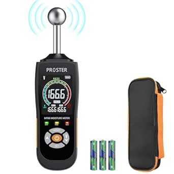 Proster Moisture Meter Spherical Inductive Moisture Detector with Color LCD Alarm Function Hold Function Damp Tester for Wall Wood Masonry Concrete Plaster Building Materials 20-40mm Analysis Depth