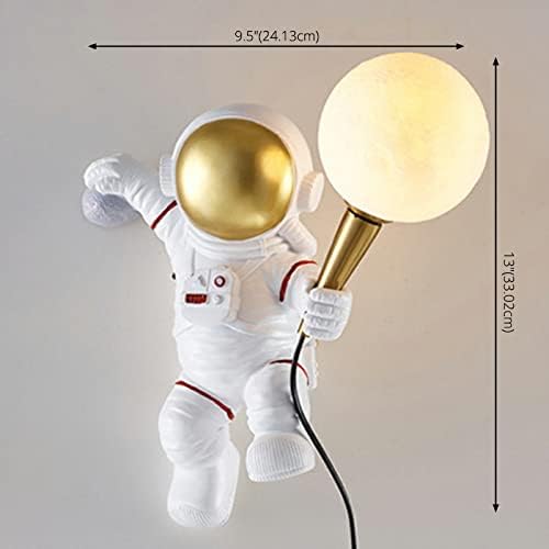CraftThink LED Wall Sconce, Astronaut Style LED Wall Sconce Child Resin Cartoon White Wall Mounted Lamp Wall Lighting for boy Kids Bedroom Dining Room Bedside lamp Living Room, Type: Plug in