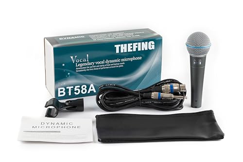 THEFING BT 58A Wired Vocal Dynamic Karaoke XLR Handheld Microphone for Singing, Supercardioid, Includes 16ft Audio Cable and Stand Adapter, for Stage, Studio, Mixer, Speaker - Thumbnail 2