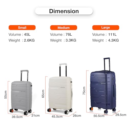 Image of Nasher Miles Paris Hard-Sided Polypropylene Luggage Set of 3 | 55cm, 65cm & 75cm | 8 Wheels Double Spinner Small, Medium & Large Trolley Bag for Travel | Suitcase (Multicolor)