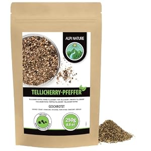 Alpi Nature Tellicherry Pfeffer geschrotet 250g, Pfefferkörner schwarz Telicherry, Pfeffer schwarz