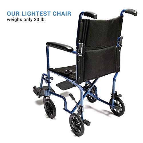 Everest & Jennings Transport Wheelchair, Lightweight & Foldable Transfer Chair, 19" Seat, Blue #TOP2