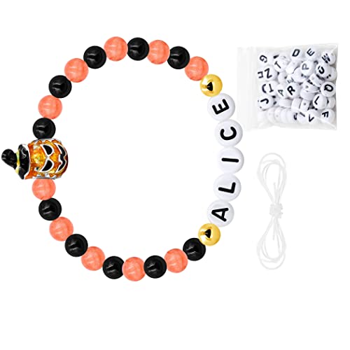 Image of Uloveido Black Orange Jade Charms Halloween Bracelets All Saints' Gift - DIY Customized Name Beaded Bracelet