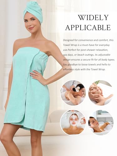 Image of Air Curvey Soft Wrap Towel for Women Lightweight Spa Body Wrap Shower Wrap Robe Adjustable Closure Bathrobe with Pocket Blue S /M