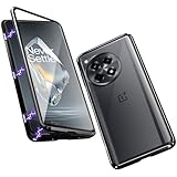 QUIETIP Case Compatible with OnePlus 12R & Ace 3 5G,Magnetic Body Metal Frame Double Sided Clear Tempered Glass Shockproof with Camera Protection Cover,Black