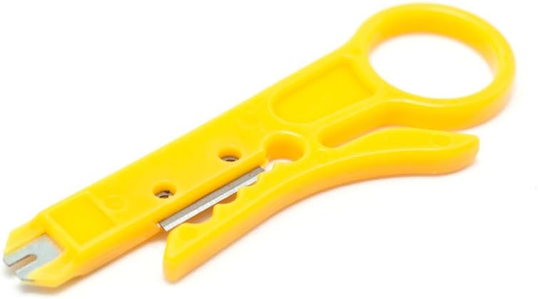 METAL blade DIY type IDC Tool with Cable Stripper (Krone Style) by RadioShack - Push down insertion tool connects wires into terminal blocks on BT telephone and RJ45 Ethernet UTP network computer sockets & junction boxes - 1308 spec phone cable, Cat 5 / Cat 5e & Cat 6 wire (use to install 100 punch down connections on average)