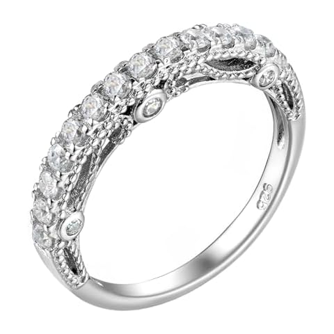 Wuziwen 3.5mm Eternity Bands for Women Vintage Sterling Silver CZ Stackable Ring Enhancer Size 6 Cover