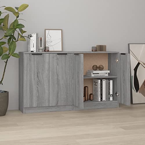 Ziaphsol Juego de 2 aparadores Sonoma gris, 60 x 30 x 70 cm, material de madera, armario de almacenamiento para salón, pasillo, cocina, versátil