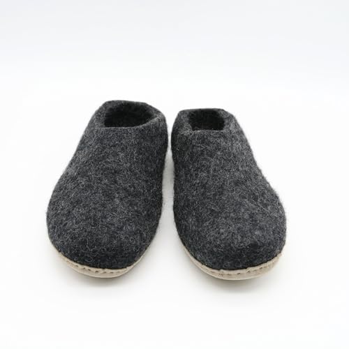 Charcoal Grey Felted Indoor Slippers- Handmade Slippers For Men And Women- Wool Slip Ons- House Slides3