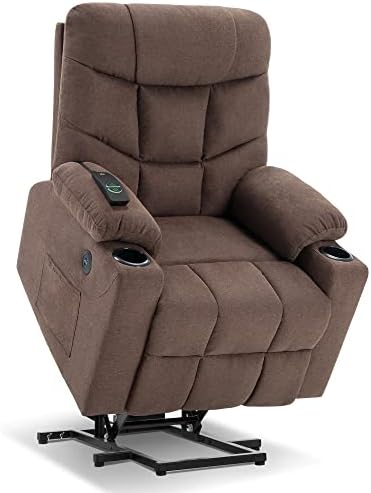 MCombo Electric Power Lift Recliner Chair Sofa for Elderly, 3 Positions, 2 Side Pockets and Cup Holders, USB Ports, Fabric 7286 (Brown)